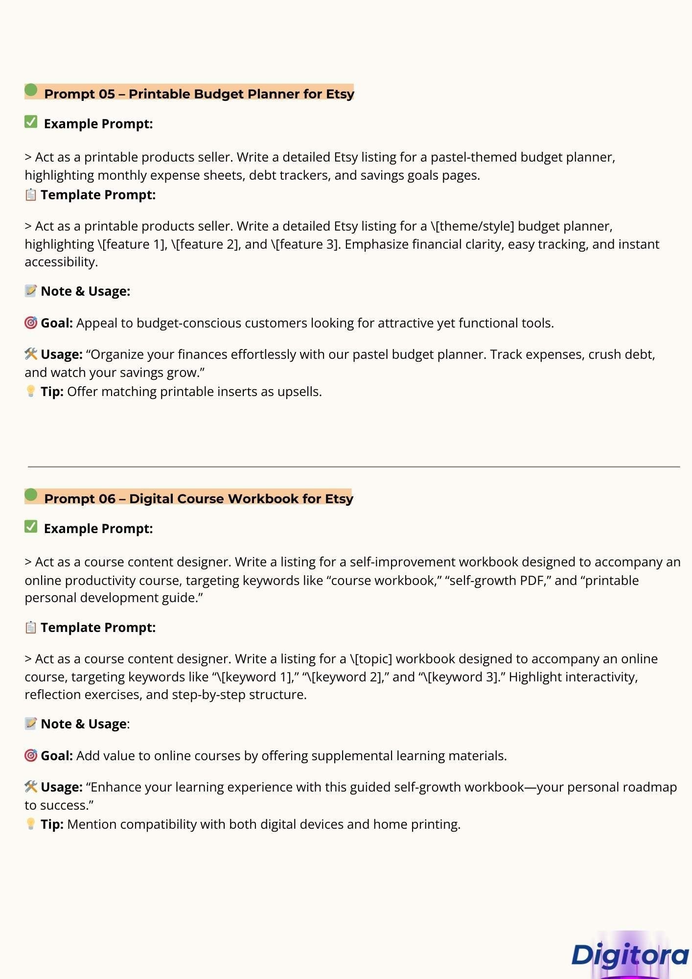 Free AI Prompt Pack For Etsy Sellers