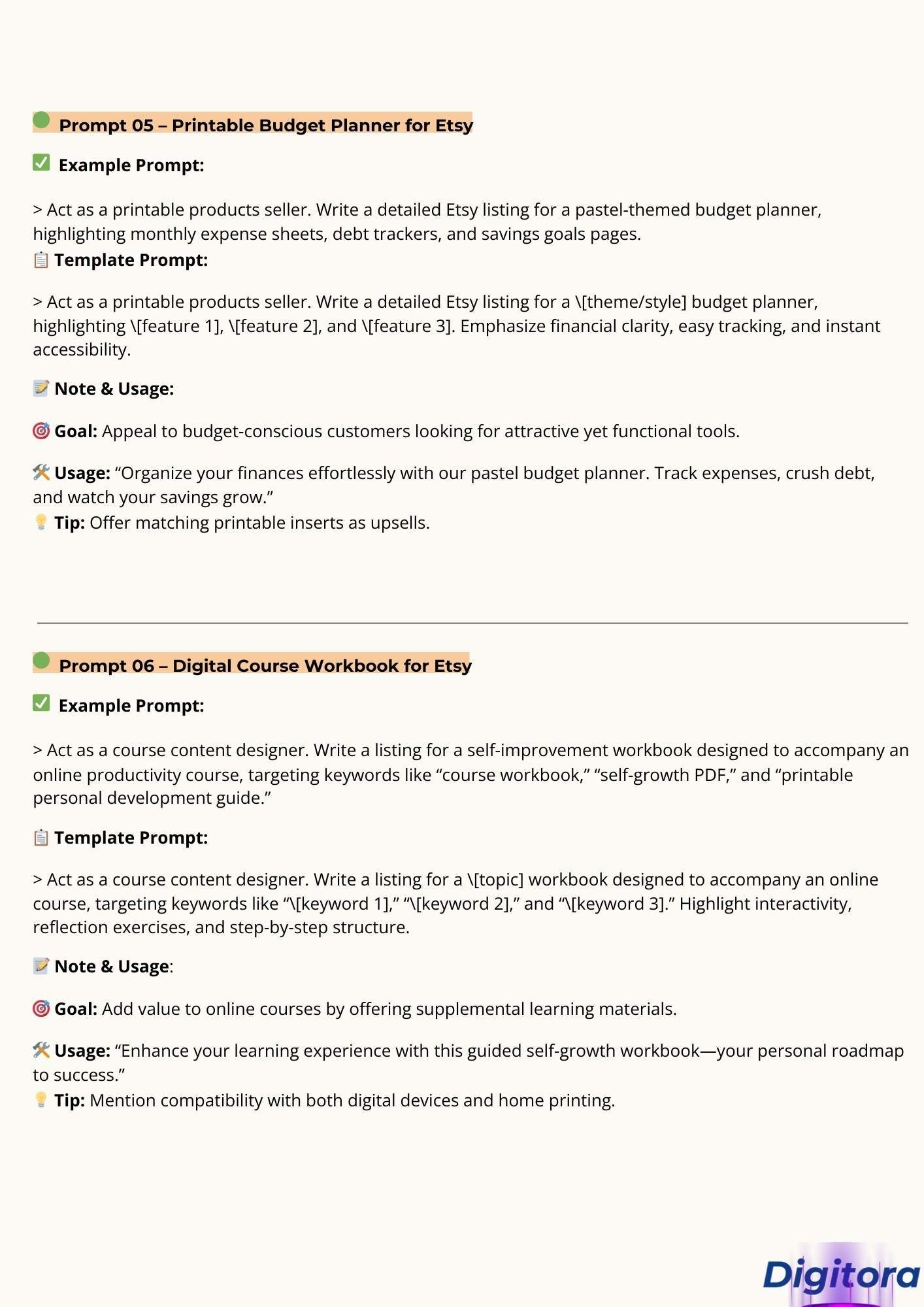 Free AI Prompt Pack For Etsy Sellers