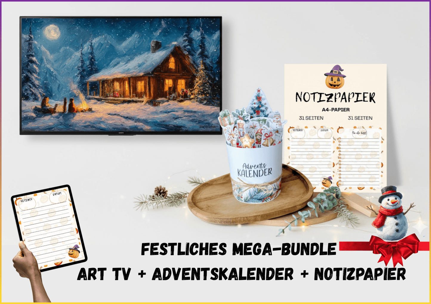 Weihnachtliches Premium Bundle: Art TV+Adventskalender+Notizpapier